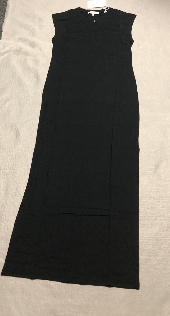 New Frame Dress Small Black Le Muscle Cap Sleeve Maxi Cotton Side Slit Pullover
